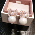 925 Silver Pearl Ear Studs Zircon White Pearl Earrings